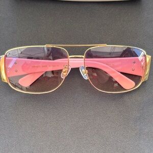 Versace Gold Frame Sunglasses with Pink Lenses Y2K NEW